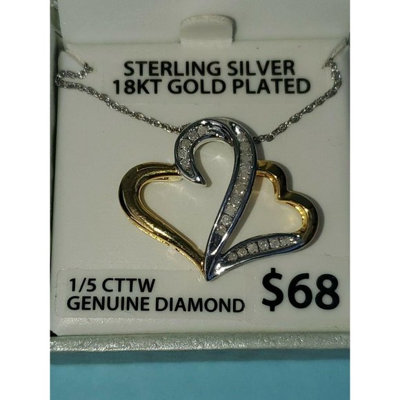Double Heart Pendant in Sterling Silver and 18k Go - Picture 2 of 4